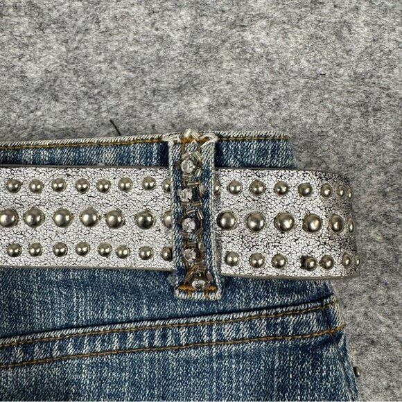 Vintage Y2K Bongo Women's Denim Festival Grunge Micro Mini Skirt Size 7 - Picture 14 of 16